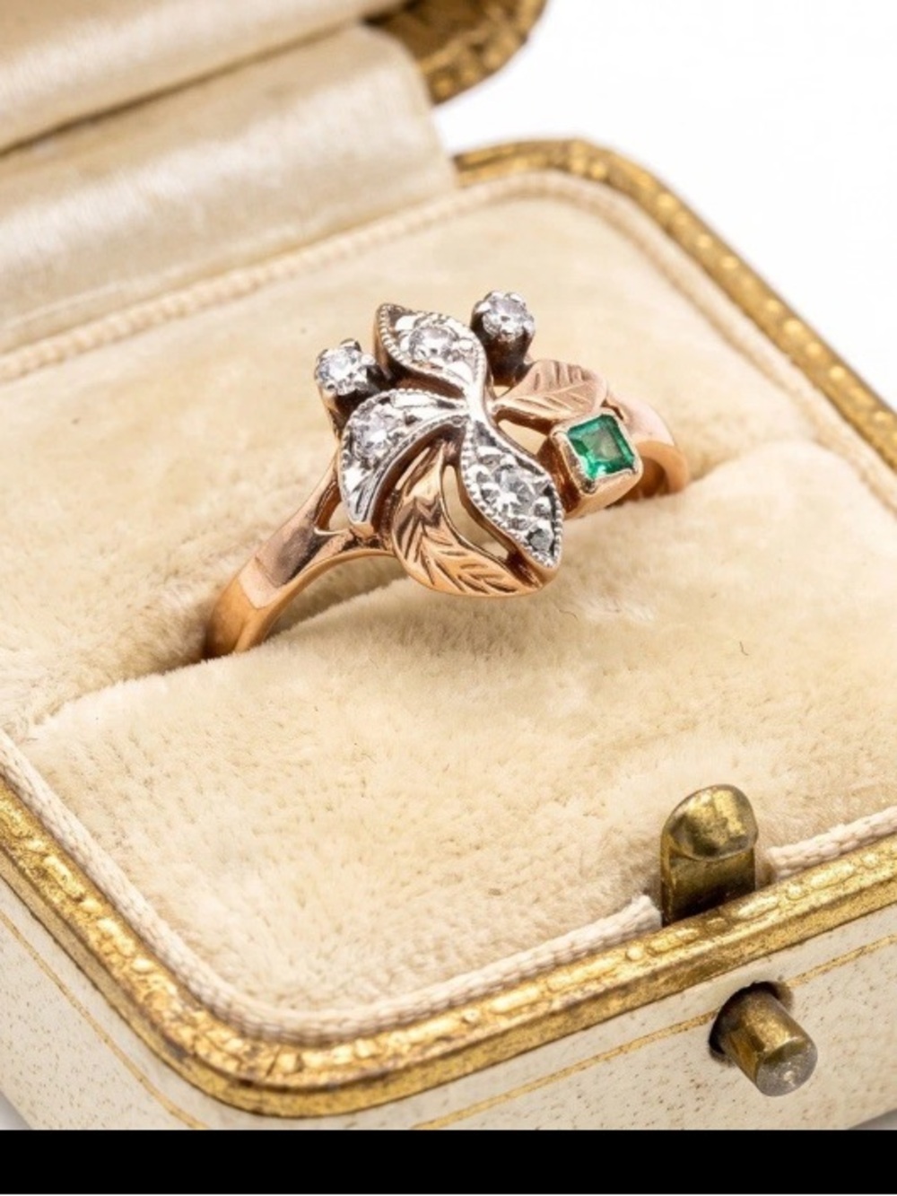 Antique Victorian 14k Rose Gold Emerald Diamond Ring Sz 6